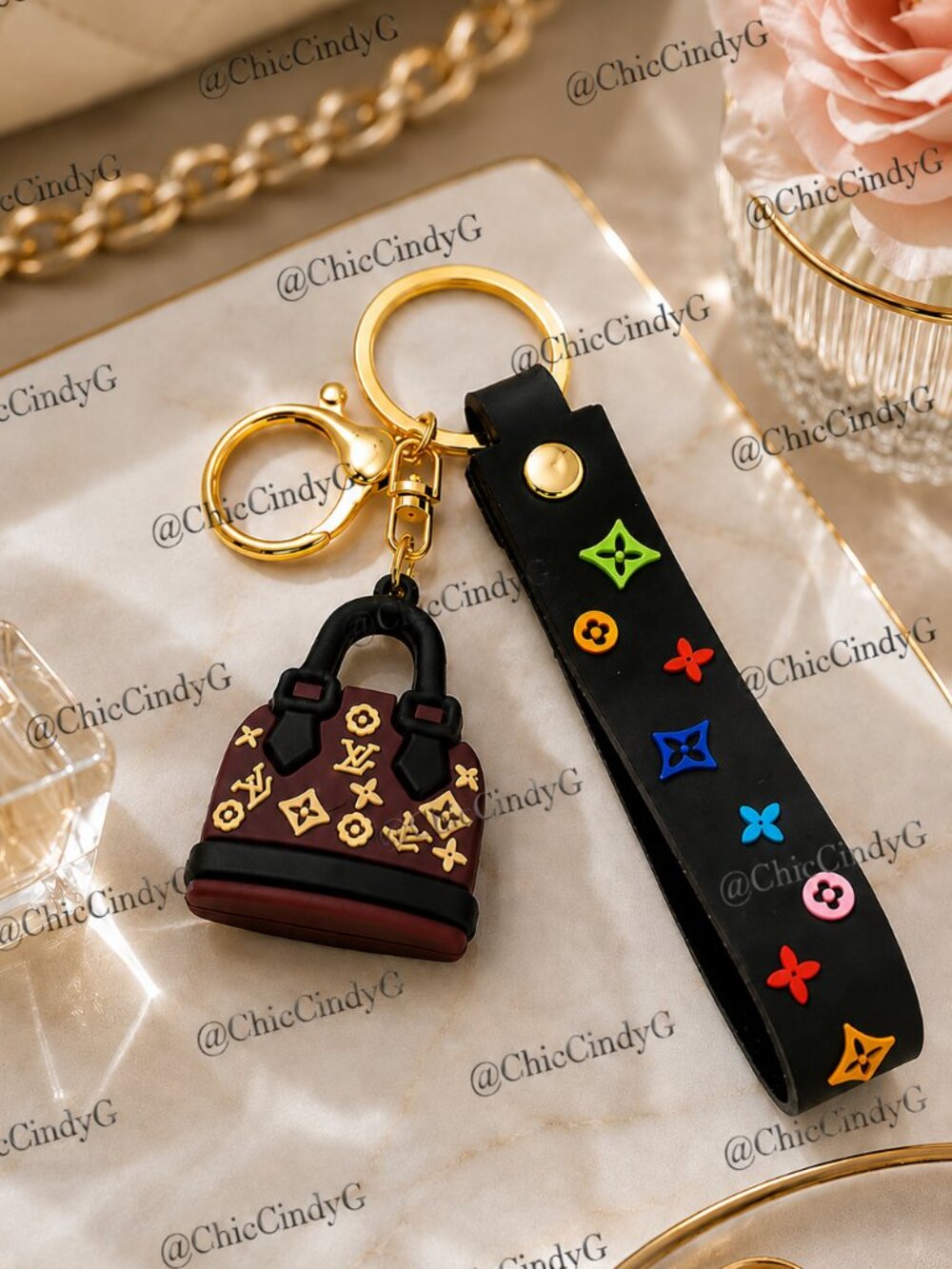 Mini Purse Handbag Keychain Charm Wristlet Strap Gold Key Ring Bag Accessory - Picture 3 of 4